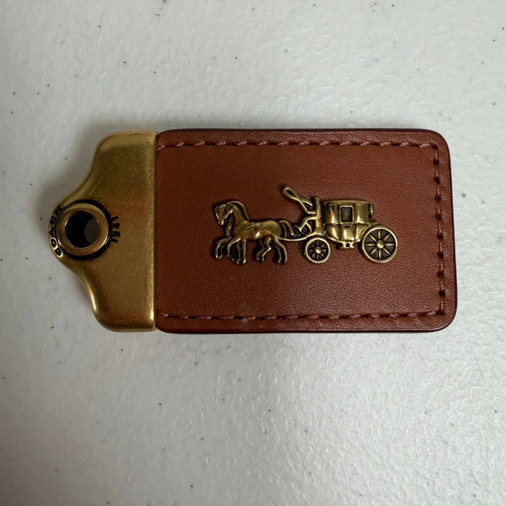 Coach 2.5 inch Bag Charm Fob Hangtag 1941 Horse and Carriage Brass Leather Brown